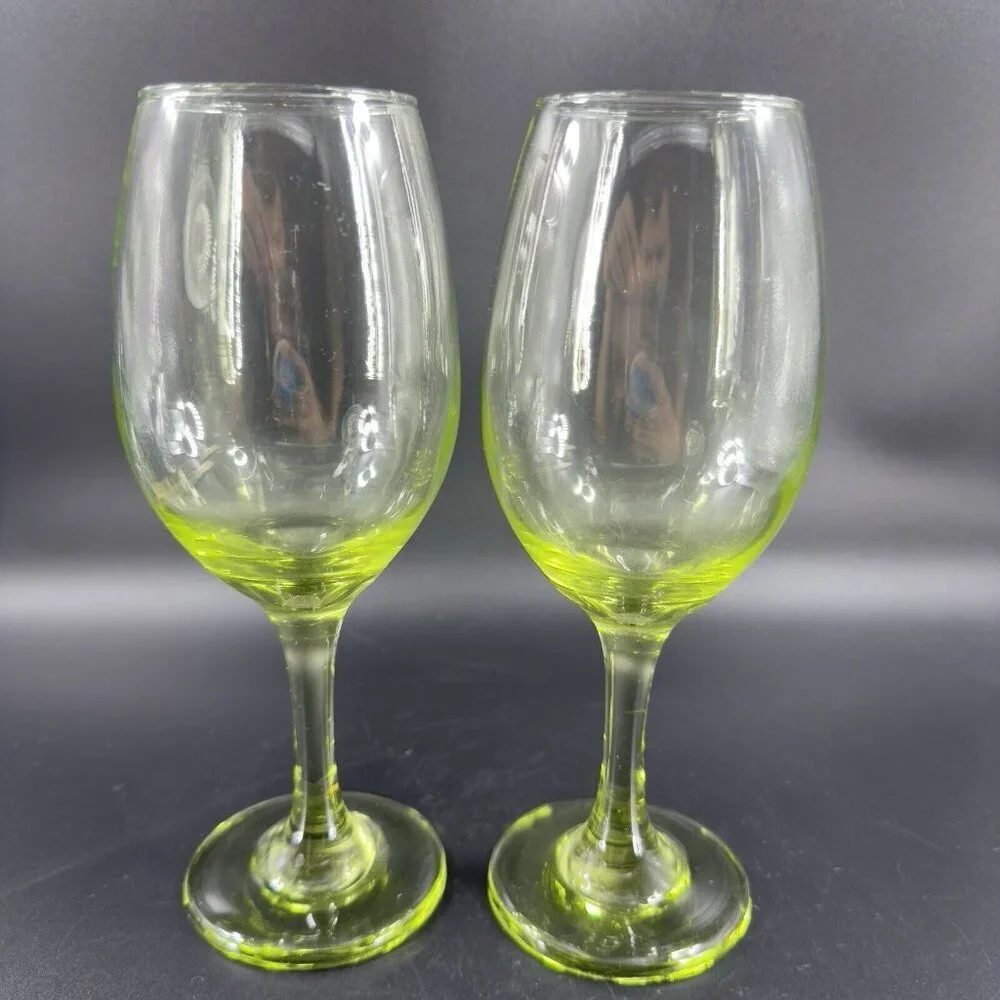 Light Transparent Green Goblet Drinking Glasses Set 2‎ BarWare Glassware Glasses